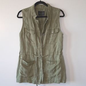 SANCTUARY Vest Women's M Olive Green Drawstring Waist Pockets Snap Closu…